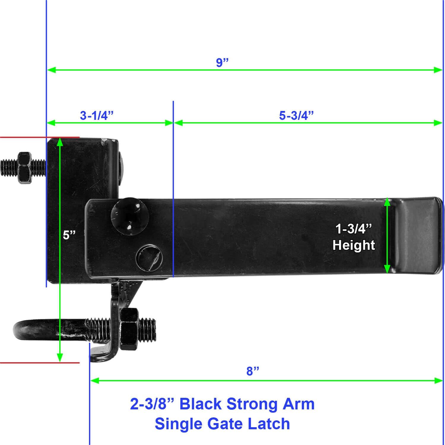Black 3' Fulcrum Latch Single Gate Fulcrum Latch. Fits 1-5/8' or 1-7/8' Gate Frame. Latches to 3' Post. Powder Coated for Corrosion Protection. CASE Qty 5