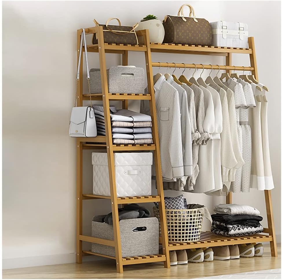 Heavy Duty Clothes Rack Garment Rail Shoe Bench Coat Stand Rack Hanger Clothing Racks Bamboo Garment Rack For Hanging Clothes Heavy Duty Rack With Shelves And Shoe Clothing Storage Organizer