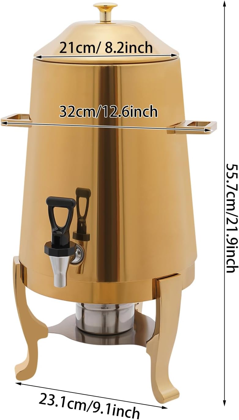 13L Coffee Urn and Hot Beverage Dispenser with Fuel Holder & Heating board, 3.4 Gallon Stainless Steel Drink Dispenser for Hot Drinks, Hot Water Urn for Catering (Gold)