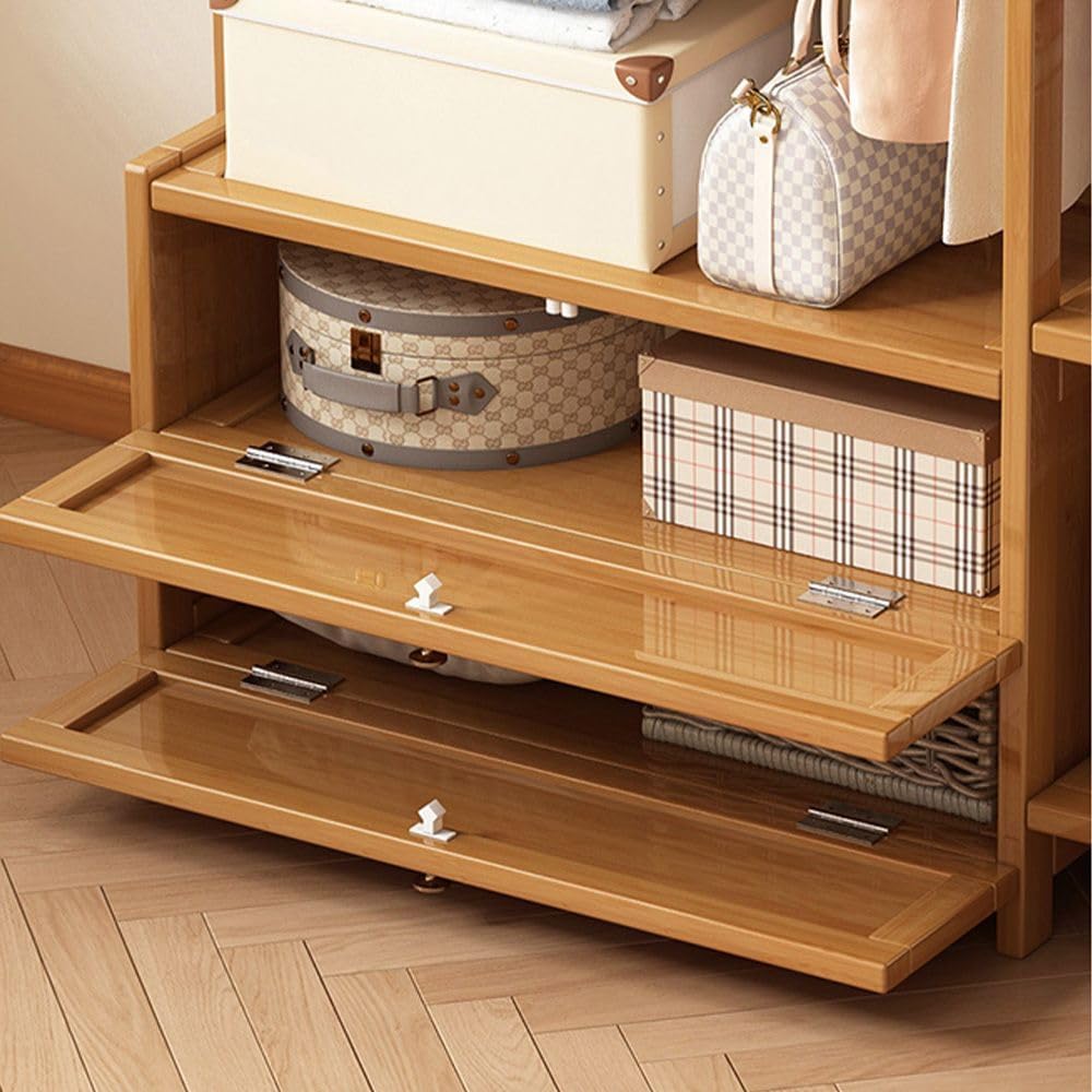 HomeLava Bamboo Garment Rack Heavy Duty Clothes Rack with Drawers Shelves and Side Hook, Clothing Rack for Entry Bedroom (Natural, 31.5'')