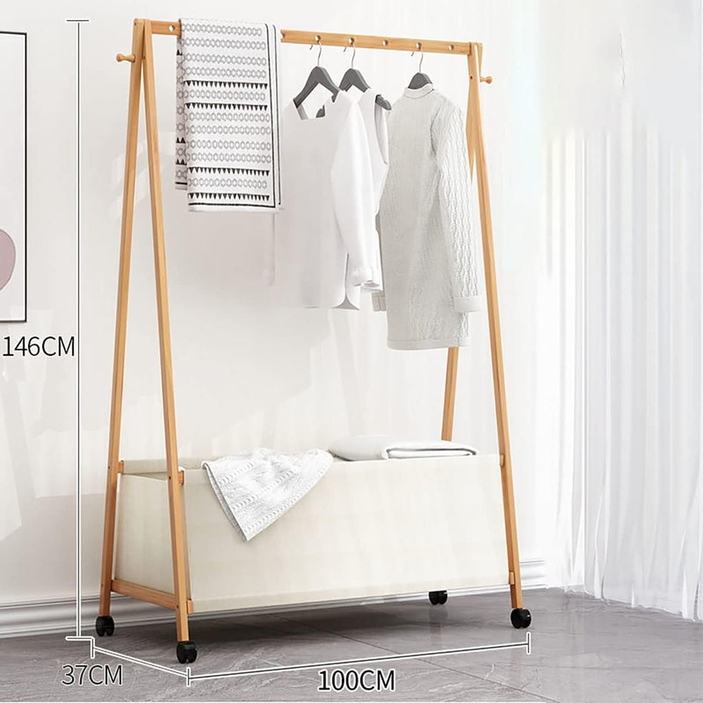 Foldable Clothes Hanging Rack, Bamboo Garment Rack On Wheels, for Bedroom Living Room, Space Saver,100 * 37 * 146cm