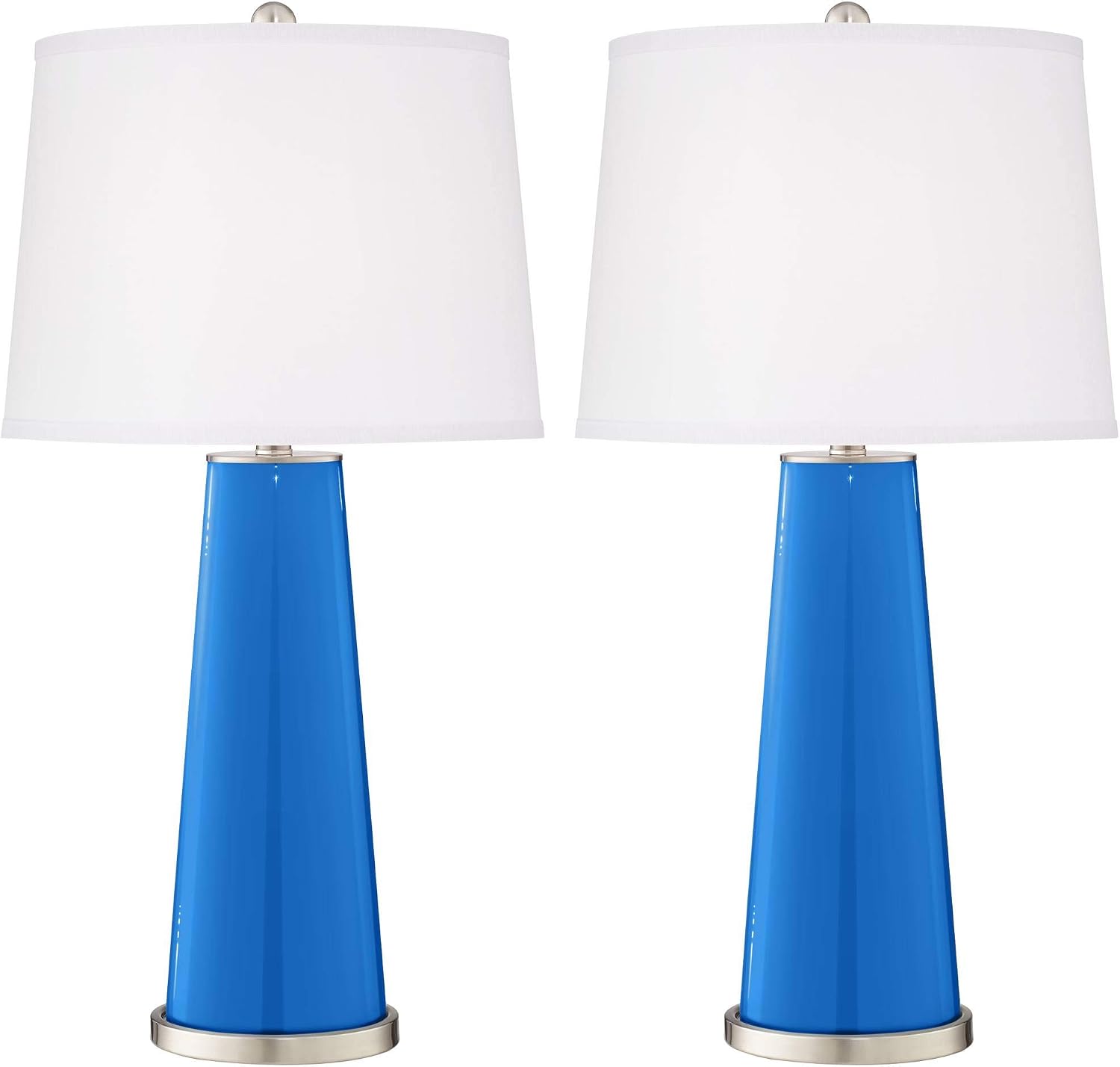 Color + Plus Leo Modern Table Lamps 29 1/2' Tall Set of 2 Royal Blue Glass Tapered Column Plain White Drum Shade Decor for Bedroom Living Room House Home Bedside Nightstand Office Family