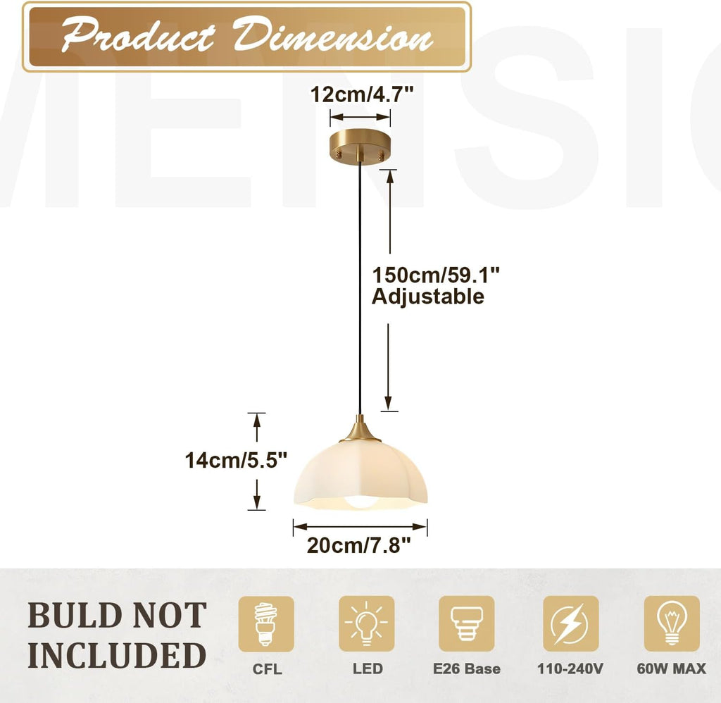 Milk Glass Pendant Light Kitchen Island 2 Pack Mid Century Brushed Gold Dome Ceiling Hanging Light Fixtures Retro Hanging Lamp Set of 2 MPL17-2 GD