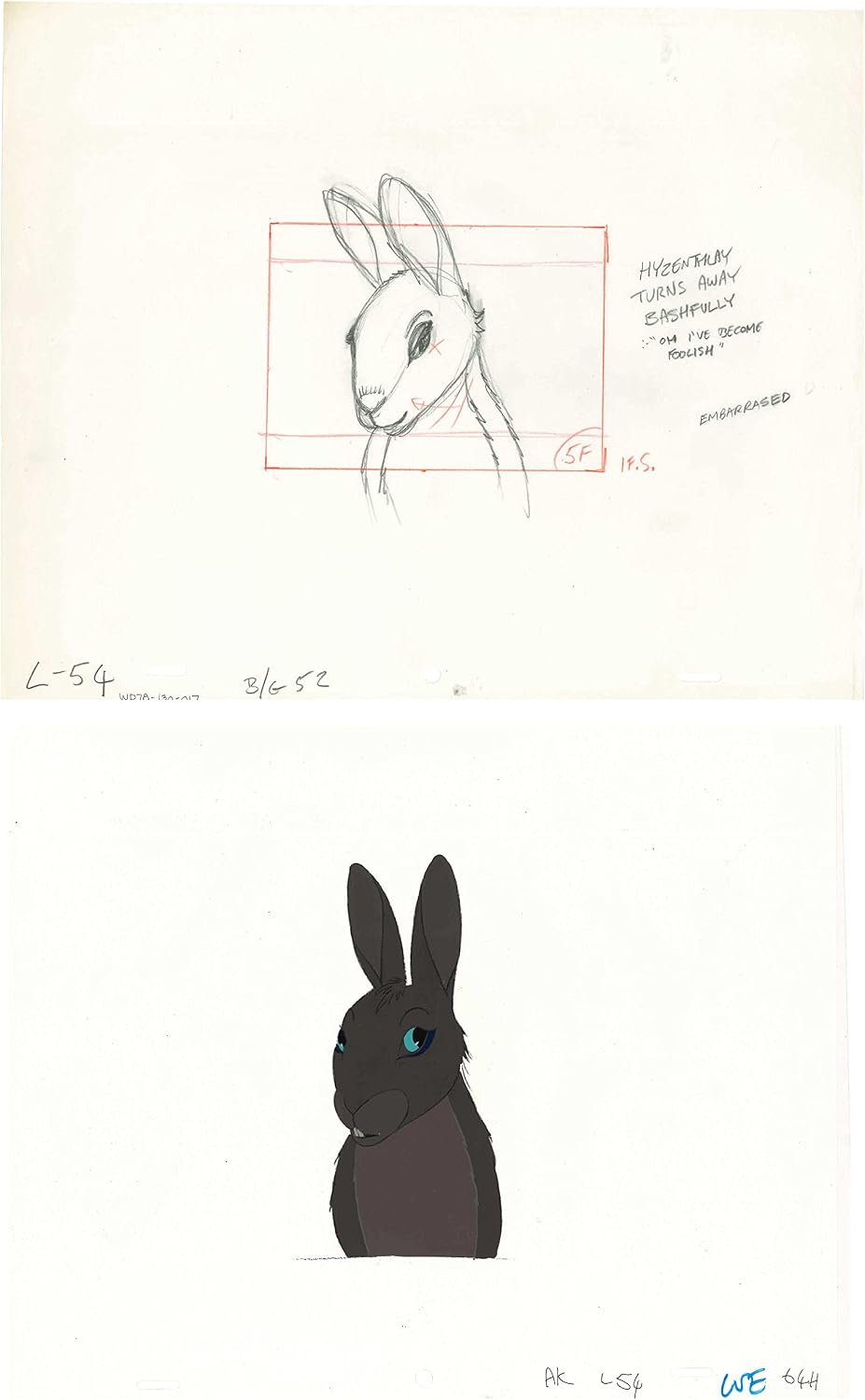 2 lot Watership Down 1978 production Animation Cel AND Layout Drawing 130-17