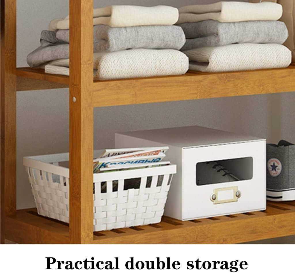 Coat Rack, Strong Bamboo Clothing Garment Rack With 6-Tier Shelves, Solid Wood Rod Hanging Clothes Rack Heavy Duty, Free-Standing Multifunctional Clothing Rack