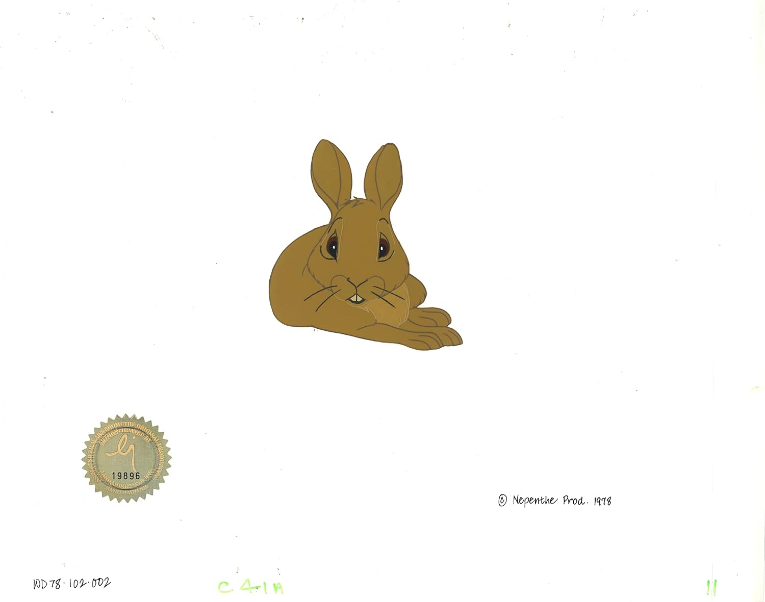 Watership Down 1978 Production Animation Cel of Fiver with LJE Seal and COA 102-002