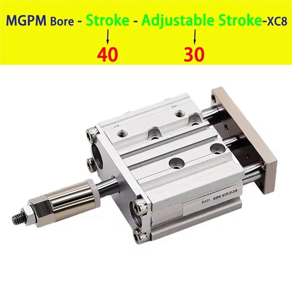 Pneumatic Cylinder Adjustable Stroke Type Three Bar Three-axis with Magnet MGPM12/16/20/25/32/40/50 Stroke 20-200mm(Stroke 40-30mm,Bore 12mm)