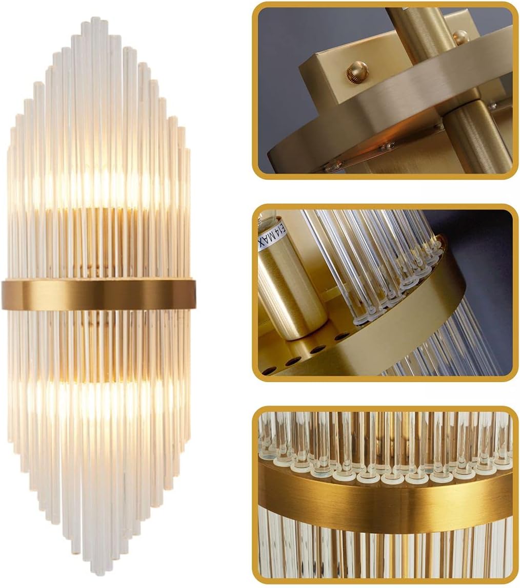 KCO Lighting 2-Light Prism Crystal Wall Sconce Lighting Clear Glass Wall Sconces Set of Two Modern LED Wall Light for Bathroom Mirror Bedroom Bedside (2-Pack)