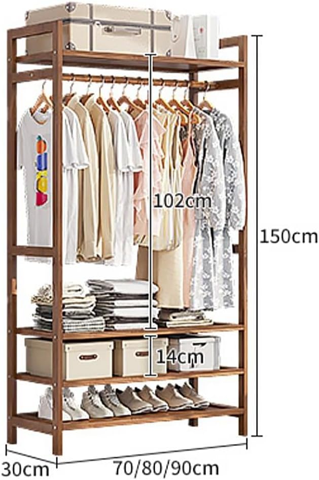 Floor-Standing Solid Wood Rotating Coat Rack，Natural Bamboo Freestanding Clothes Rack with Hanging Rod, 2 Shelves & Hooks – Stylish Garment Stand for Bedroom & Hallway Storage Solutions