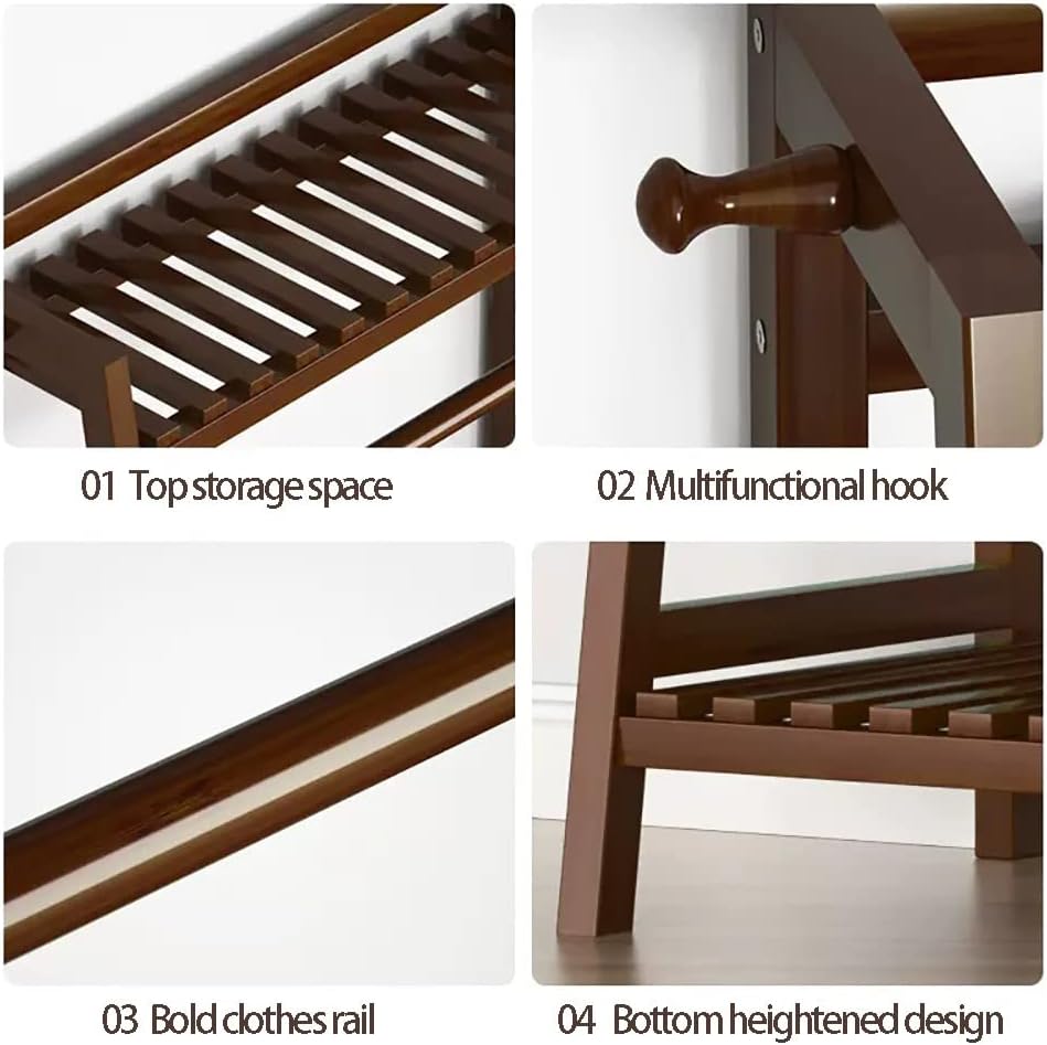 Bamboo Freestanding Coat Garment Rack with Top Shelf and Hanging Rod Open Wardrobe Closet for Bedroom and Hallway