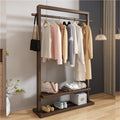Bamboo Clothes Rack for Hanging Clothes, Freestanding Garment Rack with Double Shelves, Floor-Standing Clothing Organizer for Bedroom or Closet Storage(Brown,85cm-33.5in)