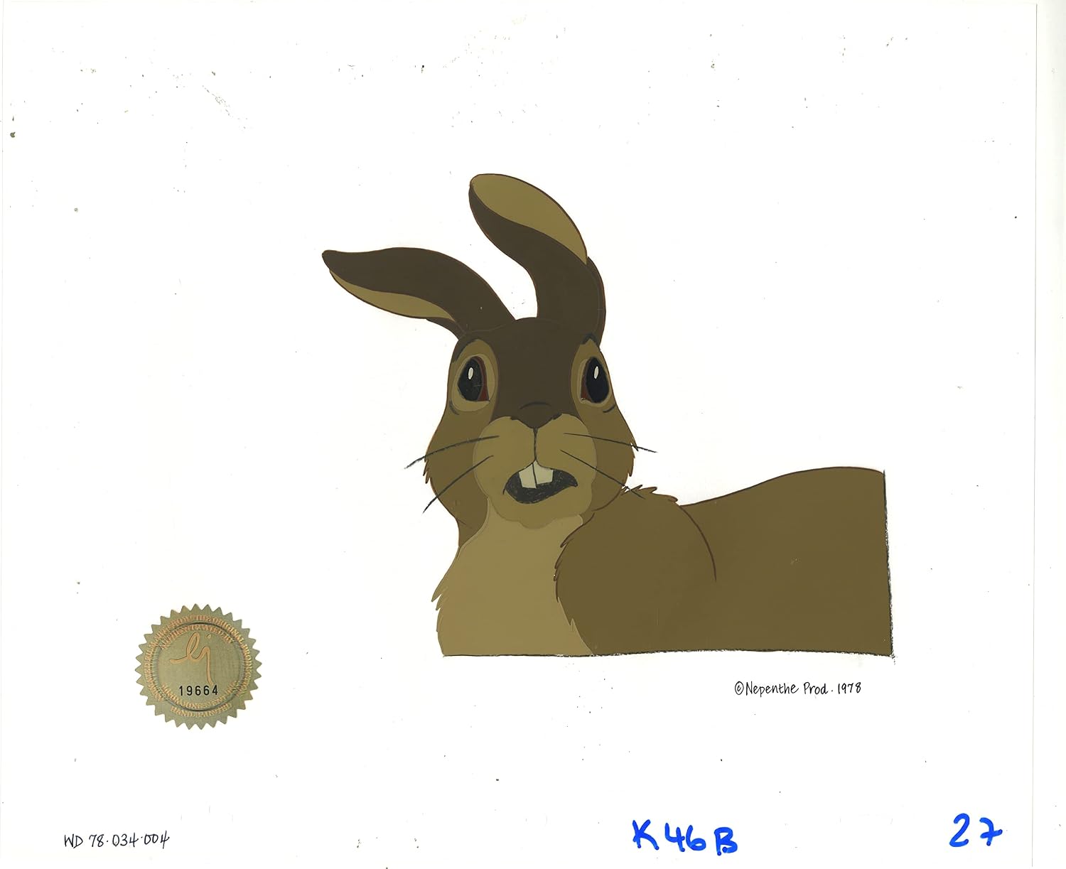 Watership Down 1978 Production Animation Cel of Blackberry with LJE Seal and COA 034-004