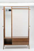 Bamboo Garment Rack with Full-Length Mirror, Multi-Functional Clothes Organizers with 2 Drawers & Hanging Rod, 220LBS Load, Freestanding Open Wardrobe for Hallway/Checkroom