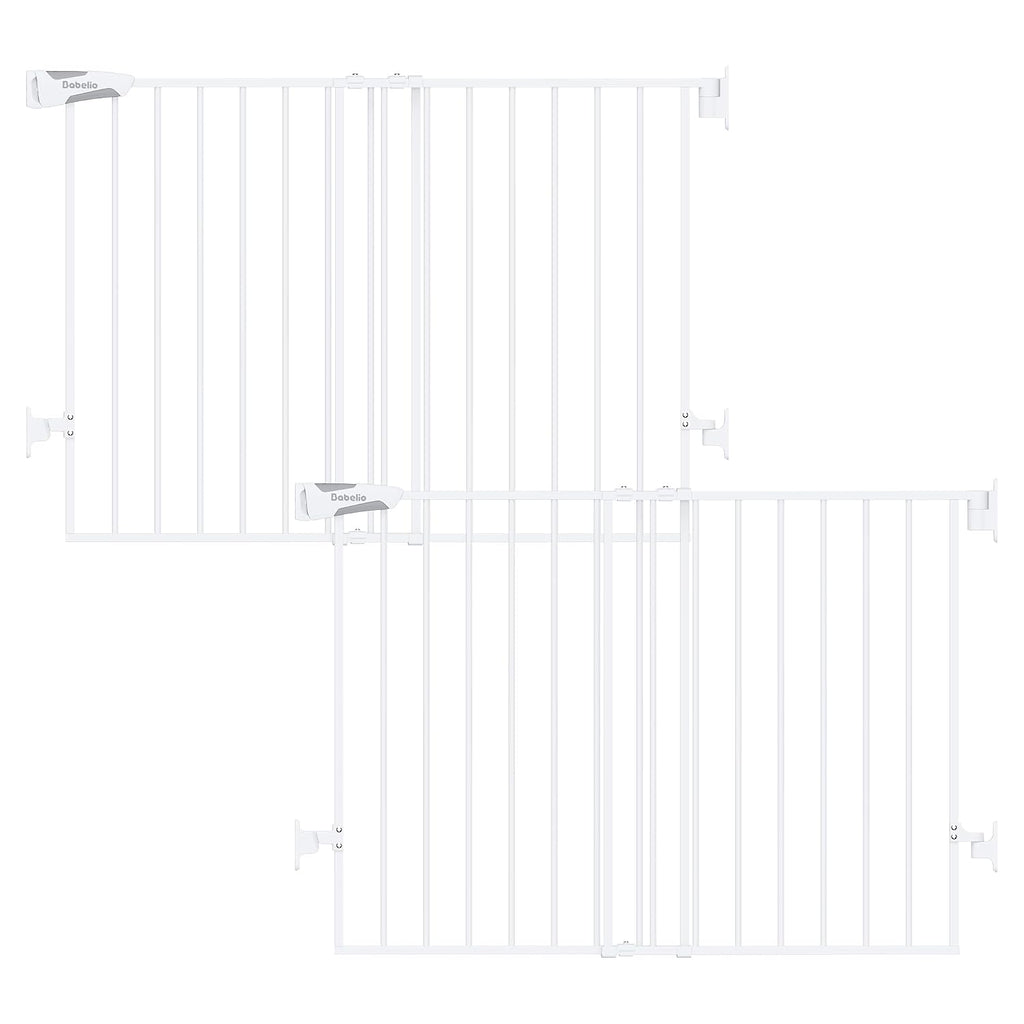 Babelio Baby Gate for Stairs, Kitchen & Doorways, No Bottom Bar| Easy Installation| One-Handed Operation| Auto-Close| Hardware Mount (Drill Needed) Safety Dog Gate (White - 2 Pcs, 26-43' W, 28' H)