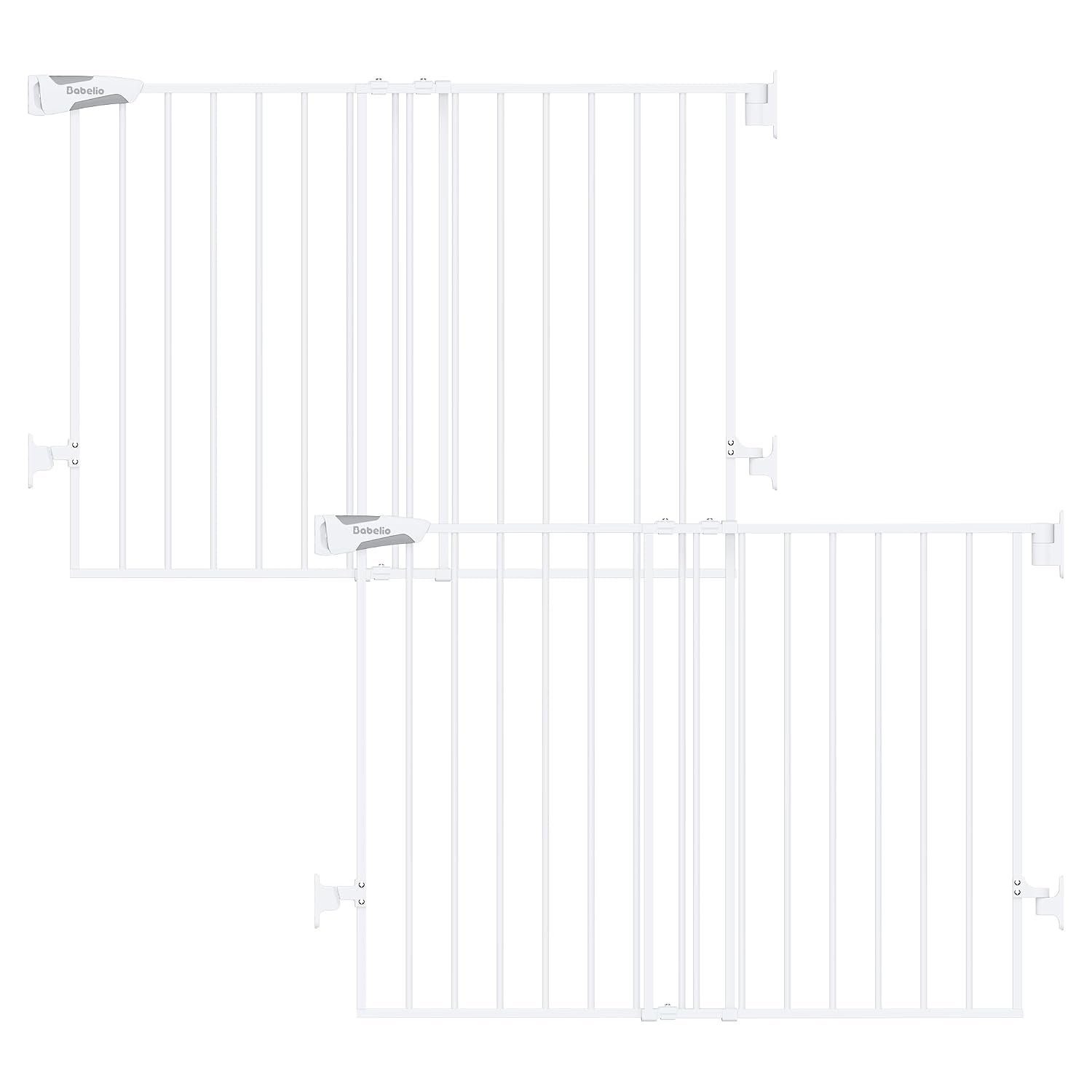 Babelio Baby Gate for Stairs, Kitchen & Doorways, No Bottom Bar| Easy Installation| One-Handed Operation| Auto-Close| Hardware Mount (Drill Needed) Safety Dog Gate (White - 2 Pcs, 26-43' W, 28' H)