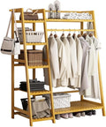 Bamboo Clothes Rail Stand - Freestanding Coat Garment Rack with Hanging Rod, Trapezoid Structure, Open Wardrobe Storage Organiser/A/50 * 40 * 140Cm *40 * 140Cm,A,100(B)*40 * 140Cm