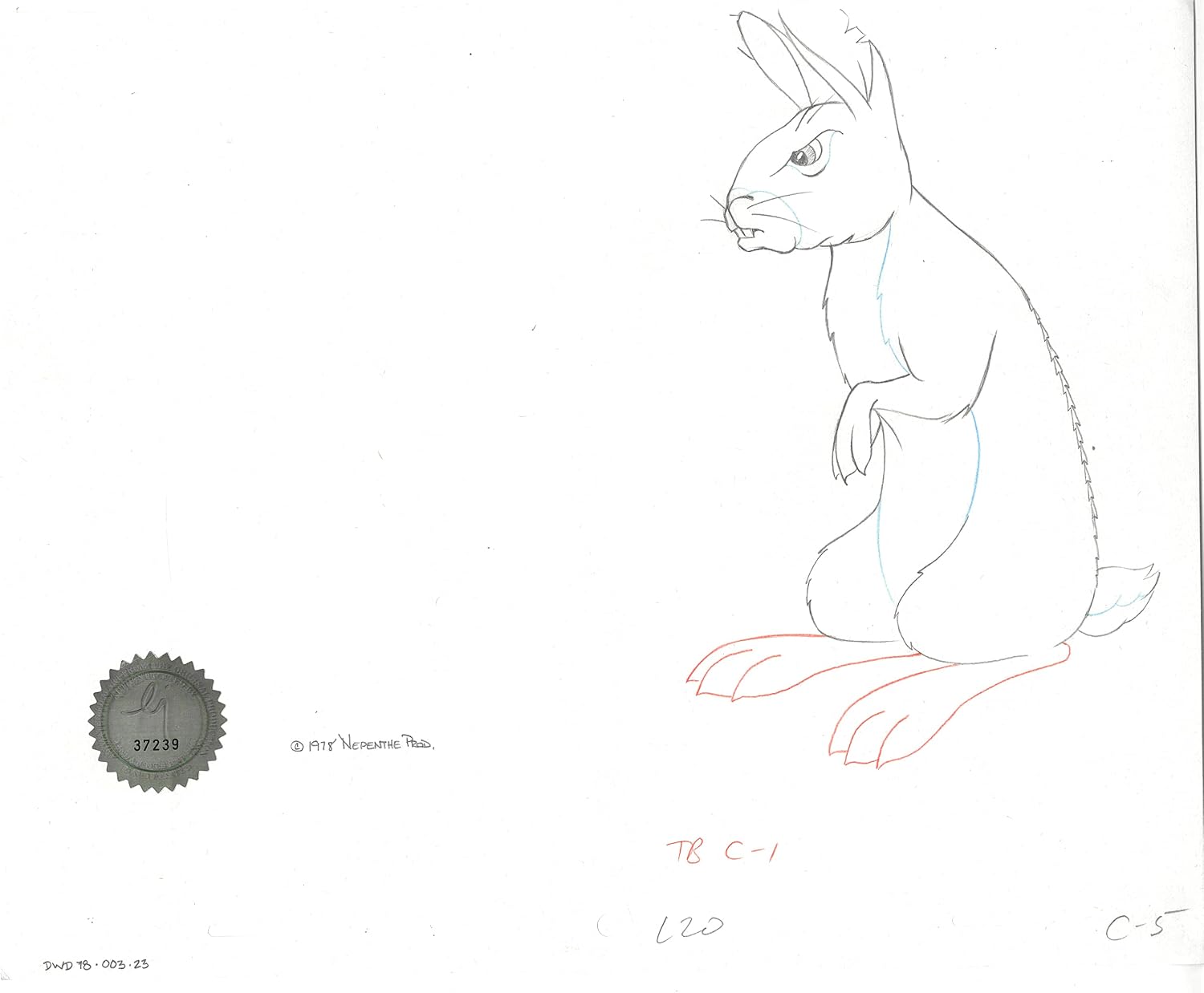 Watership Down 1978 Production Animation Cel Drawing with Linda Jones Enterprise Certificate of Authenticity 003-23