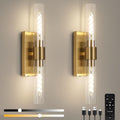 Battery Operated Wall Sconce Set of Two, Rechargeable Wall Sconce, Gold Wall Lamp with Remote Controls, Indoor Non-Hardwired Bedside Wall Sconces, Gold Vanity Light for Bedroom, Hallway, etc