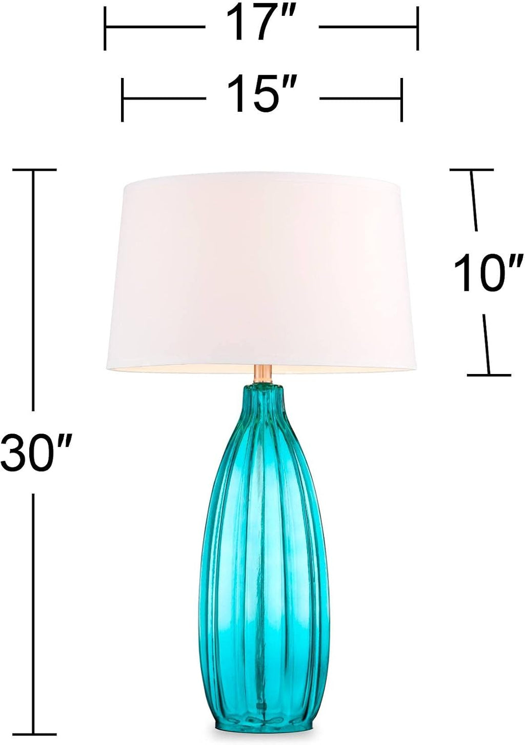 360 Lighting Stella Coastal Modern Table Lamps 30' Tall Set of 2 Fluted Blue Glass White Drum Shade Decor for Living Room Bedroom Beach House Bedside Nightstand Home Office