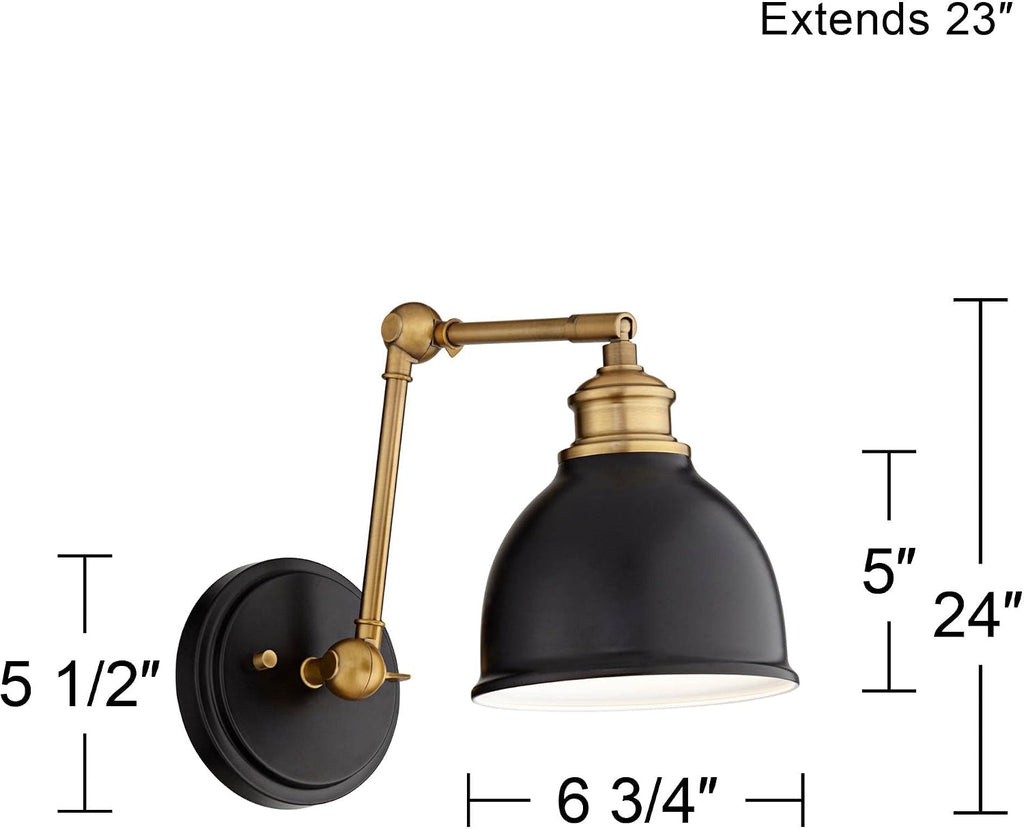 Barnes and Ivy Sania Modern Adjustable Swing Arm Wall Lamps Set of 2 Black Brass Hardwire Light Fixture Up and Down Metal Shade for Bedroom Bedside House Reading Living Room Home Dining