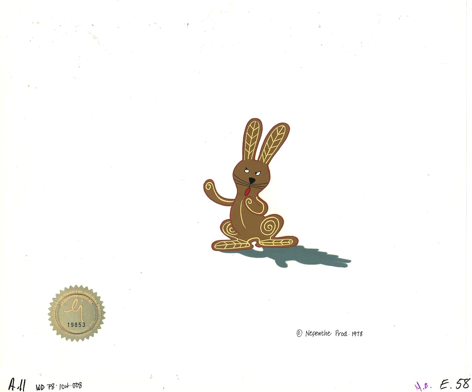 Watership Down Opening Fable El-ahrairah 1978 Production Animation Cel with LJE Seal and COA 104-008