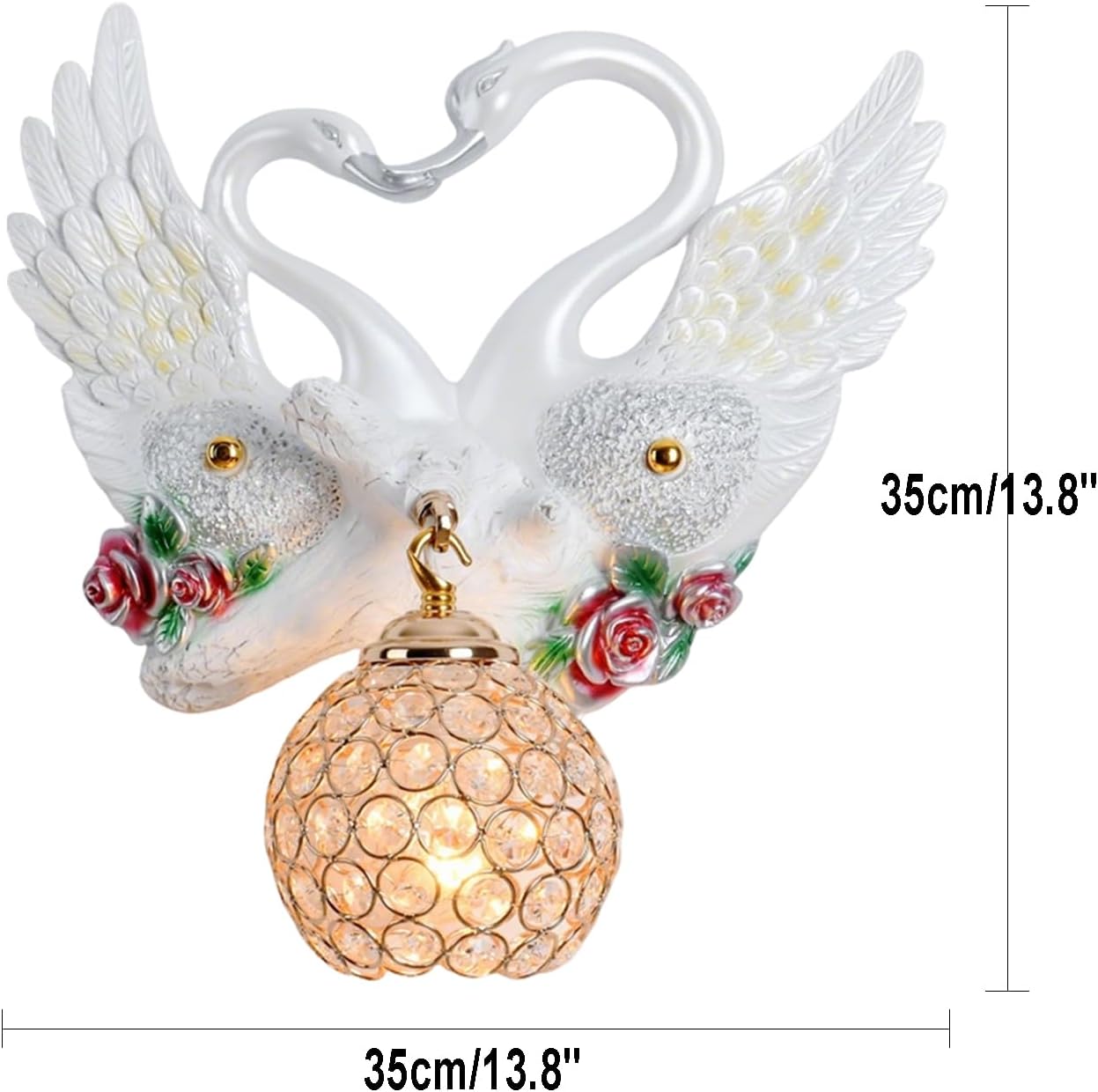 Large White Wall Sconces Crystal Glass Wall Mount Light Luxury Resin Floral Art Deco E26 Modern Wall Light Fixtures for Bedroom, Living Room, Nursery, Hallway