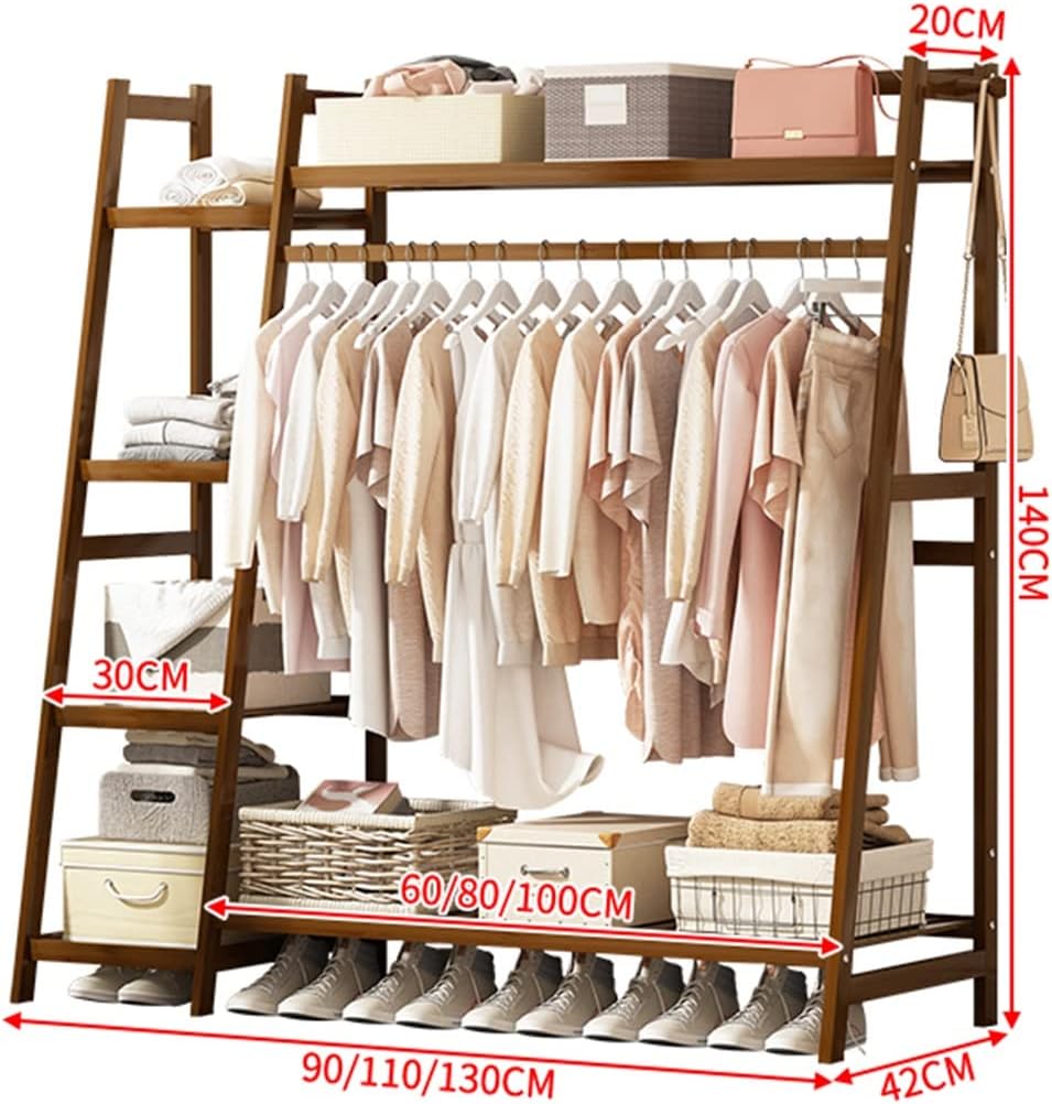 Plant Coat Rack, Bamboo Garment Rack with Storage, in Home Laundry Office, Corner Clothes Hanging Rack,130 * 42 * 140cm