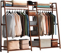 Bamboo Coat Rack - Freestanding Garment Rack with 7 Shelves & Top Rod for Hanging Clothes | Stylish Open Wardrobe Closet, Max Load 220Lbs - Ideal for Bedroom Storage