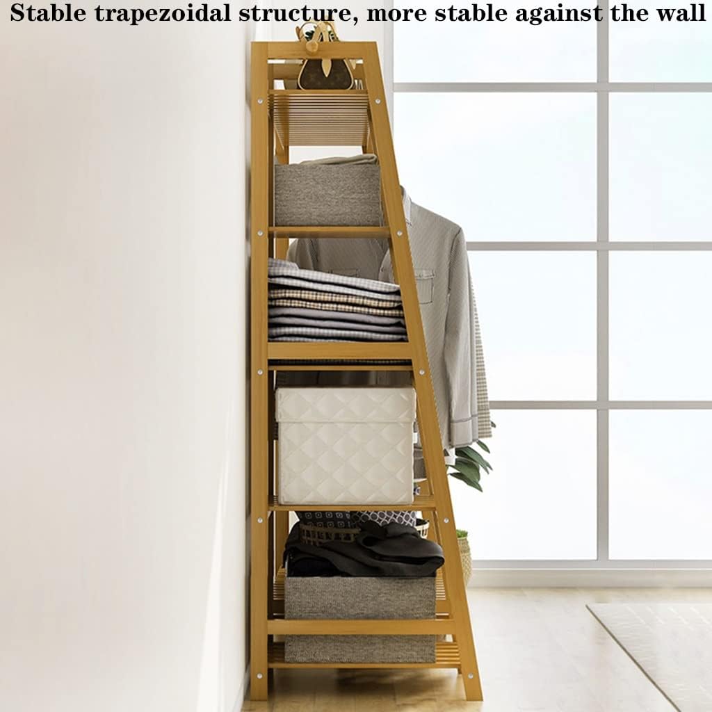Clothes Rod Rack Shoe Bench Coat Stand Rack Hanger Clothing Racks Bamboo Garment Rack for Hanging Clothes Heavy Duty Rack with Shelves and Shoe Clothing Storage Organizer Open Coat