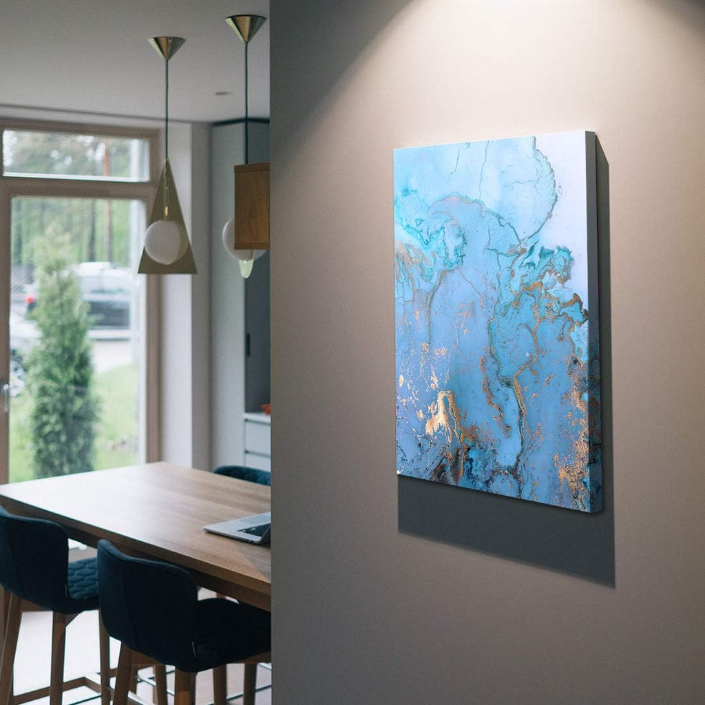 Denzoer Blue Ocean and Texture Abstract Wall Art Modern Canvas Prints with Solid Wood Frame Wall Pictures for Home Decoration, Ready to Hang - 36x46 inches