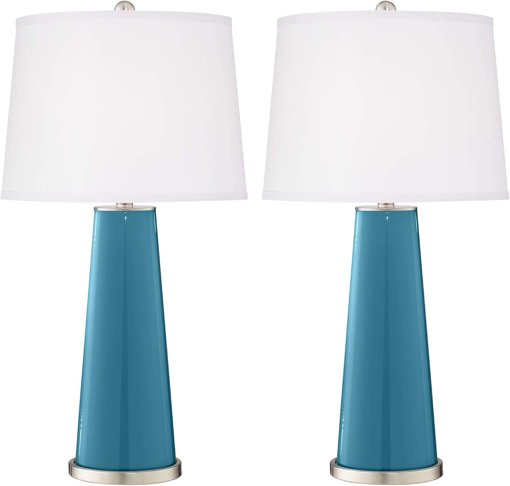 Color + Plus Leo 29 1/2' Great Falls Blue Glass Table Lamps Set of 2