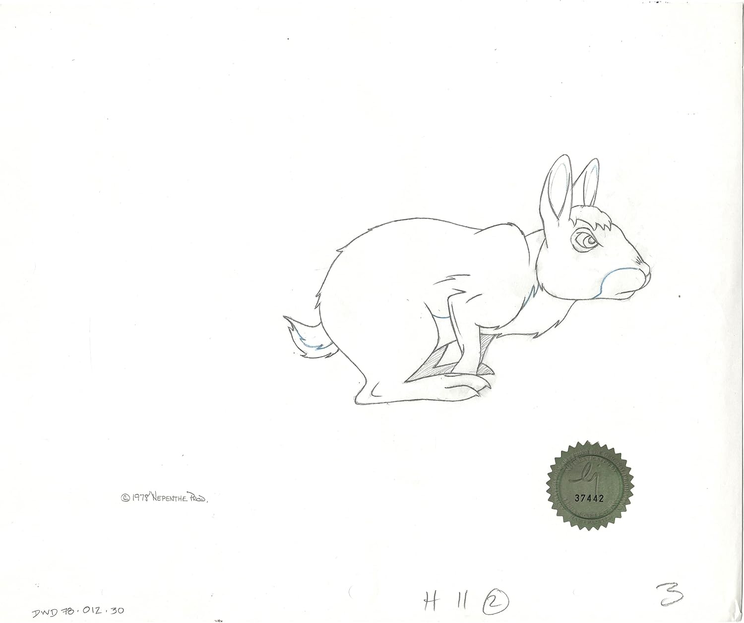 Watership Down 1978 Production Animation Cel Drawing of Bigwig with Linda Jones Seal and Certificate of Authenticity 012-030