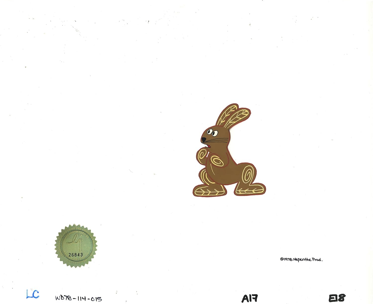 Watership Down Opening Fable El-ahrairah 1978 Production Animation Cel with LJE Seal and COA 114-015