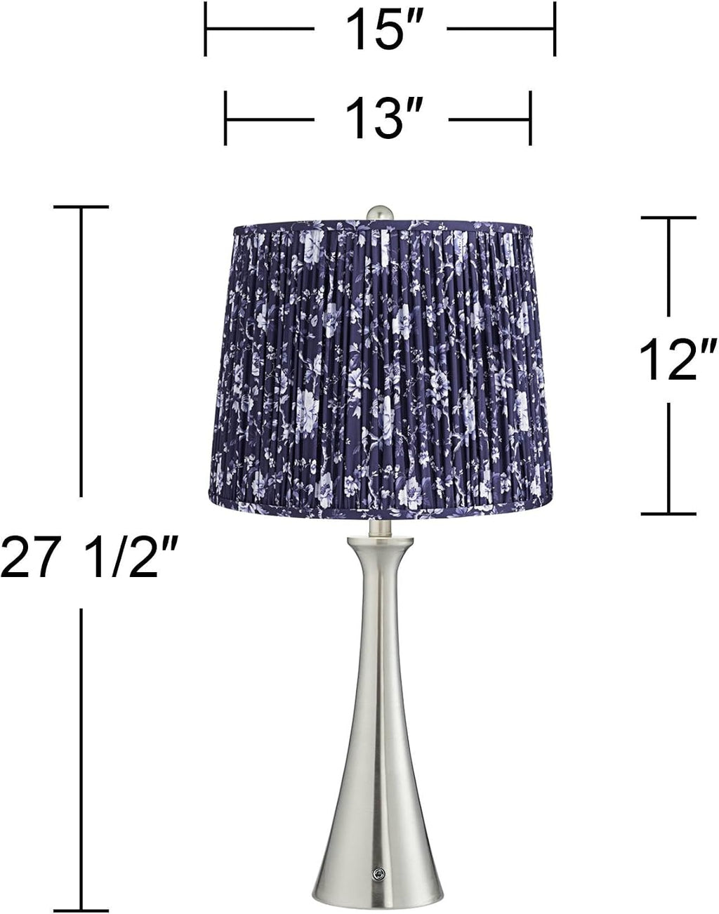360 Lighting Karl 27 1/2' Tall Modern Table Lamps Set of 2 USB Port AC Power Outlet Silver Brushed Nickel Finish Metal Deep Blue Shade Living Room Charging Bedroom Bedside Nightstand House Office