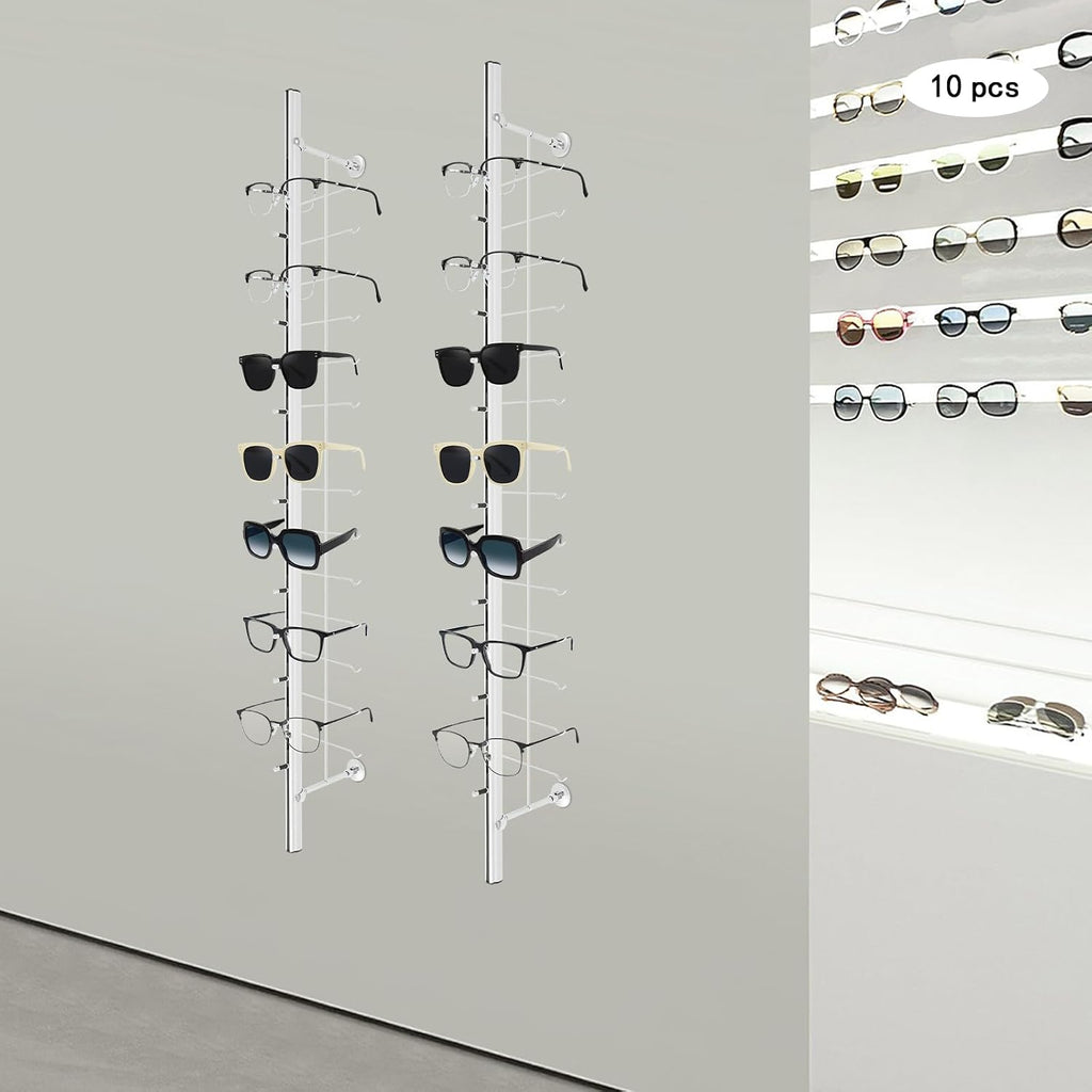 10Pcs of Set Wall-Mounted Eyeglasses Display Rack Sunglasses Display Stand Holder Aluminum Alloy Eyewear Sunglasses Storage Organizer