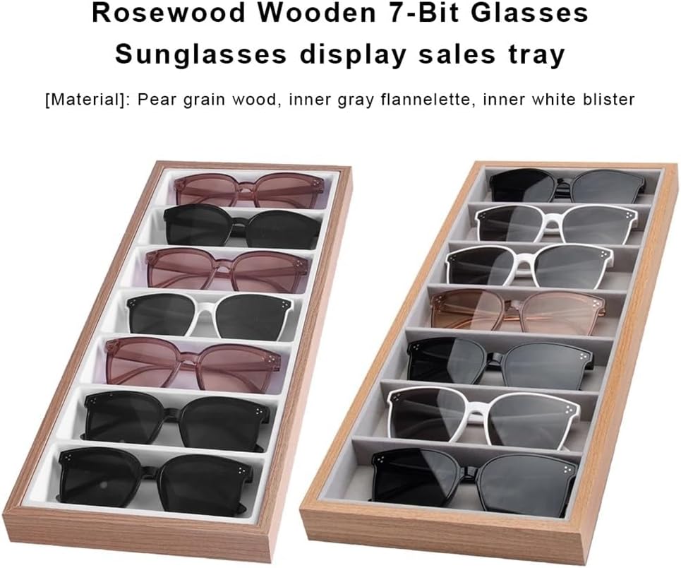 Eyeglasses Stand 7 Grids Glasses Display Tray Sunglasses Necklace Rack Organizer Stand Holder Storage Box for Sales Counter Eyewear Display Rack(Gris)