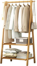 Double Layer Bamboo Clothes Rack with 160cm Hanging Rail & Storage Shelf, Lightweight Foldable Garment Stand for Bedroom, Coat nizer - L:66/86/116CM