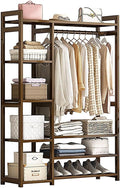 Bamboo Coat Stand with Storage Shelves Portable Freestanding Clothes Rack for Bedroom and Entryway