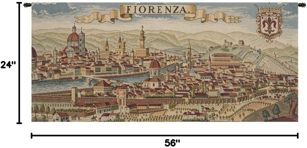 Charlotte Home Furnishings Inc. Florence Ancient Map Italian Tapestry Wall Hanging 24 X 56 Inch Viscose Cotton And Polyester Blend Wall Art Italian Woven Perfect For Home Decor And Wall Decor