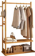 Bamboo Garment Rack with Side Hooks 2 Tier Storage Shelves Heavy Duty Clothes Display Stand Portable Wardrobe Closet Organizer for Hanging Clothes and Accessories,Wood Color-100 x 30 x 165 cm