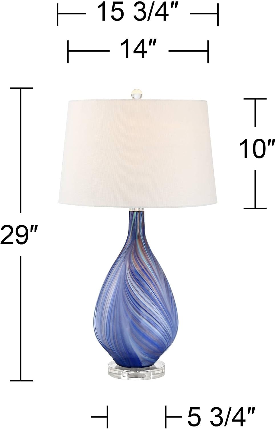 Possini Euro Design Taylor 29' Tall Teardrop Modern Coastal End Table Lamps Set of 2 Blue Art Glass Living Room Bedroom Bedside Nightstand House Office Home Reading White Shade (Colors May Vary)