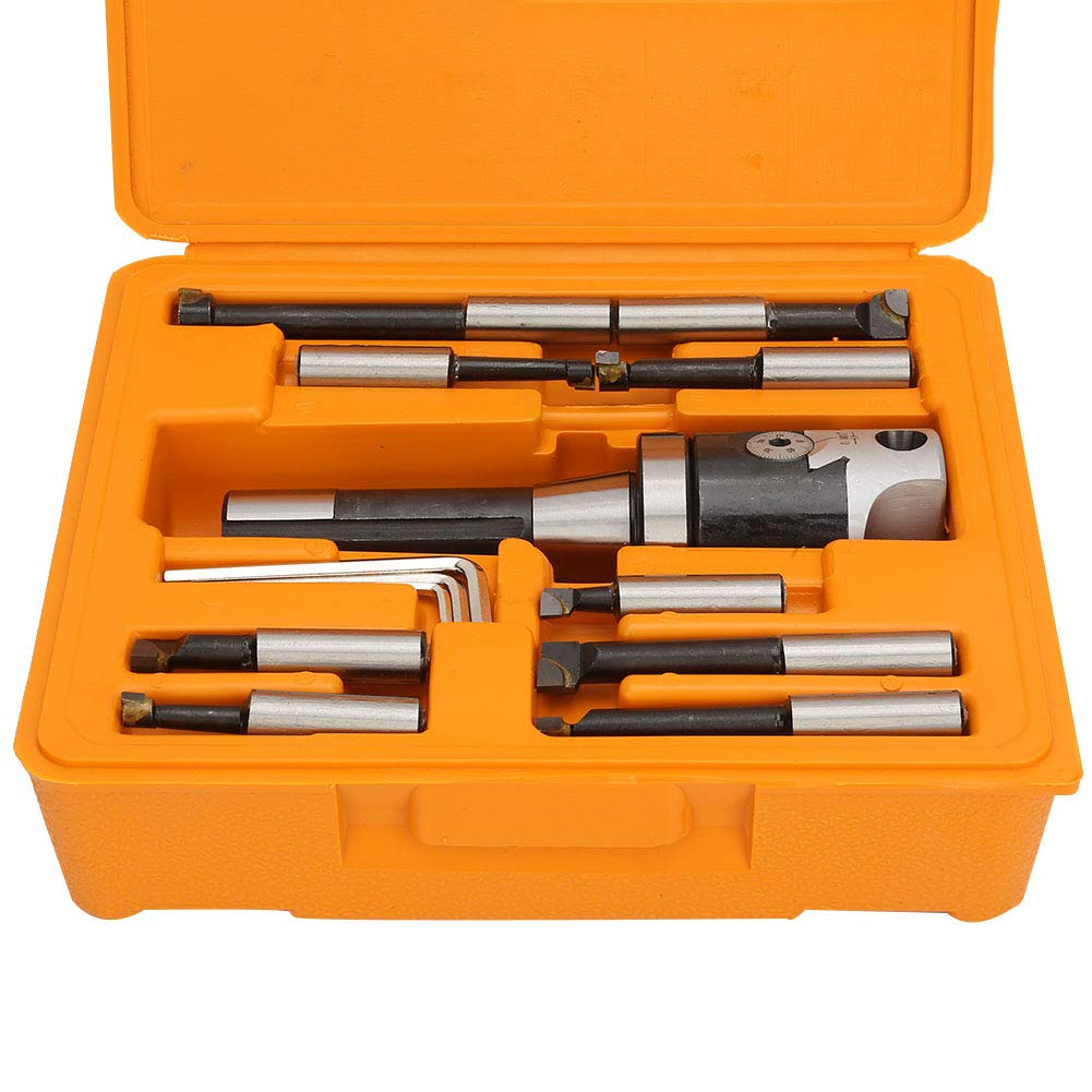 13 Pcs Indexable Metal Lathe Turning Tool, Boring Head Set, Carbide Boring Bar Set, Carbon Steel, Suitable for Semi Finishing and Finishing, Most Kinds of Lathe