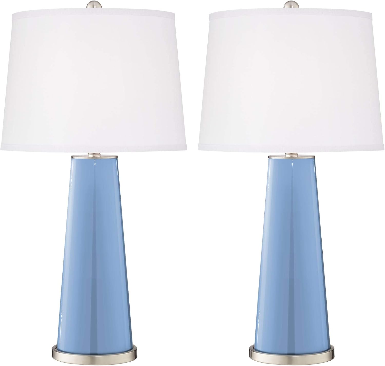 Color + Plus Leo Modern Table Lamps 29 1/2' Tall Set of 2 Placid Blue Glass Tapered Column Plain White Drum Shade Decor for Bedroom Living Room House Home Bedside Nightstand Office Family