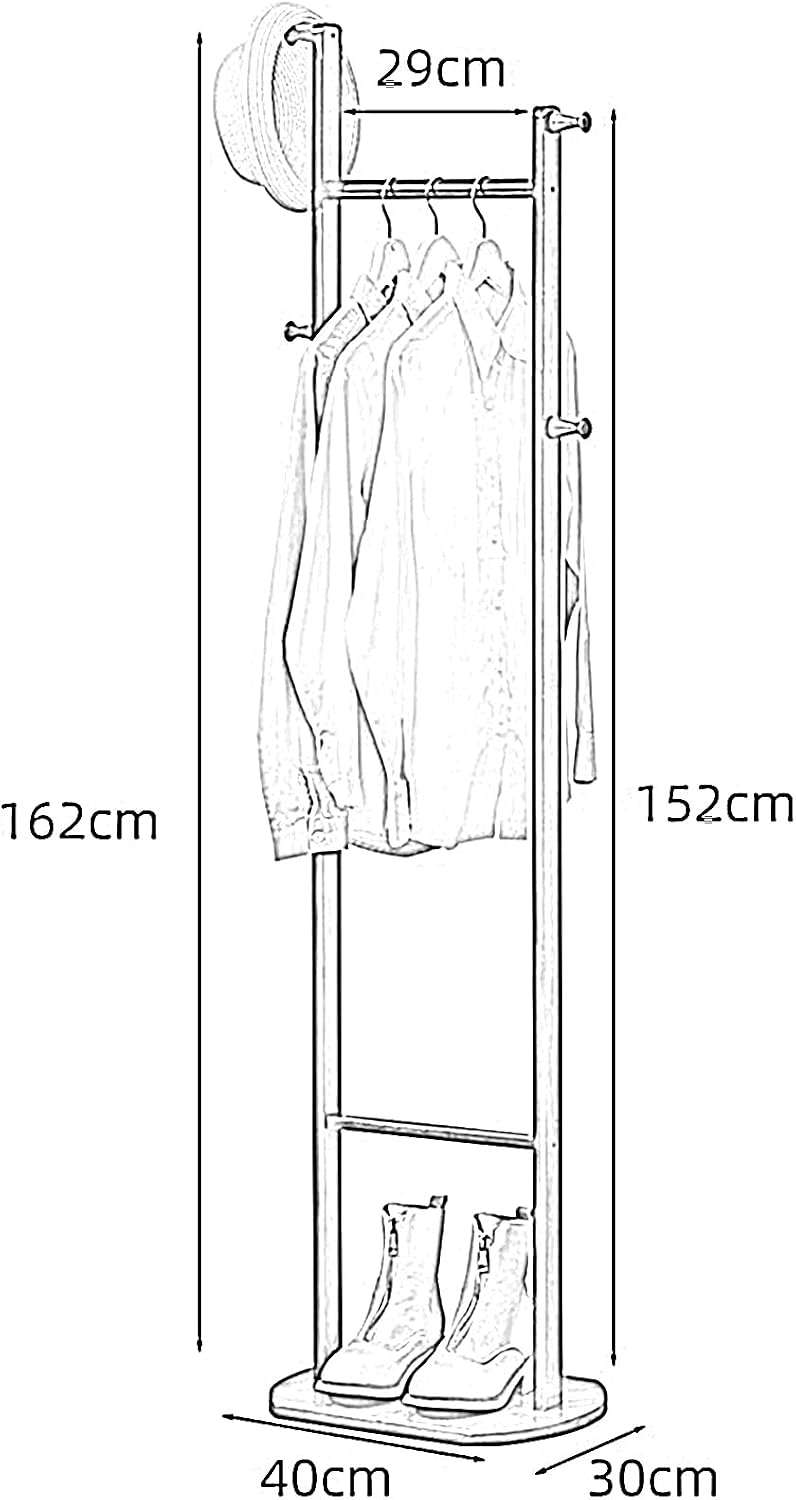 Garment Rack Bamboo Clothing Rack Corner Coat Rack Stand Hall Trees Free Standing Clothes Hanging Rail With Shelves And 4 Hooks For Entryway Bedroom Living Room, 40X30X162CM(Color:Brown)
