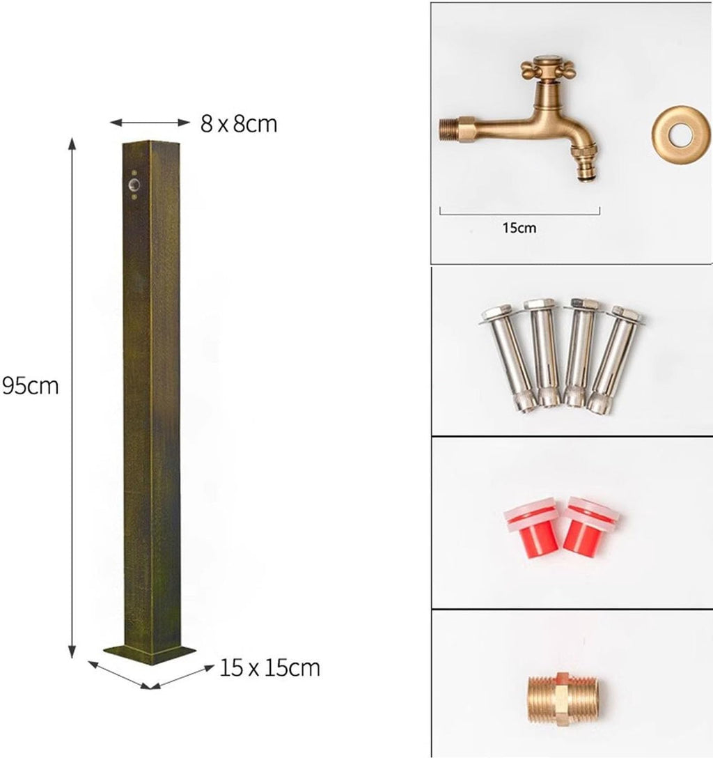 Antique Outdoor Faucet Post, Copper Garden Tap, 304 Stainless Steel Hose Stand, Decorative Water Column for Backyard, Farm & Garden Use