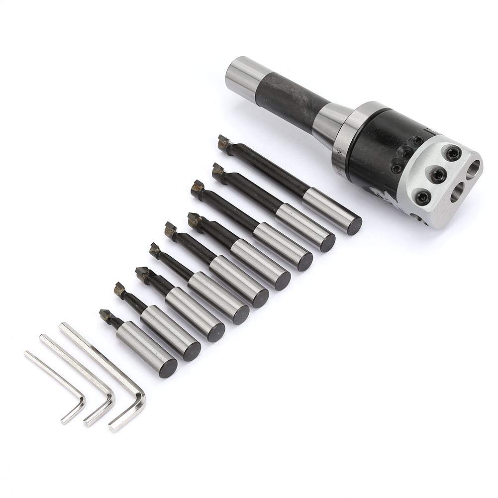 13 Pcs Indexable Metal Lathe Turning Tool, Boring Head Set, Carbide Boring Bar Set, Carbon Steel, Suitable for Semi Finishing and Finishing, Most Kinds of Lathe