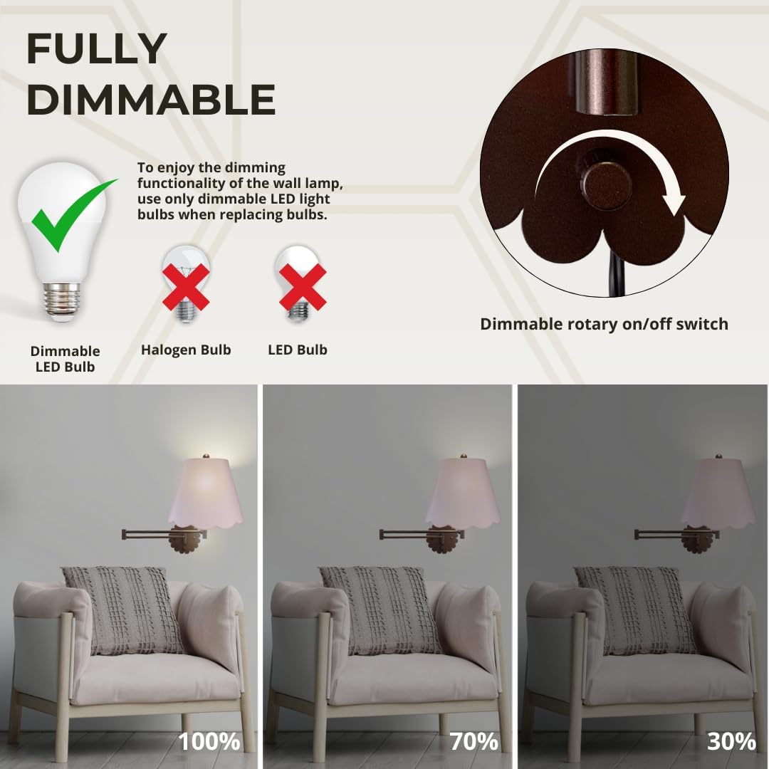Royal Designs, Inc. Set of 2 Scalloped Swing-Arm Dimmable Wall Lamp - Oil Rubbed Bronze Lamp with Pink Scallop Hardback Lampshade