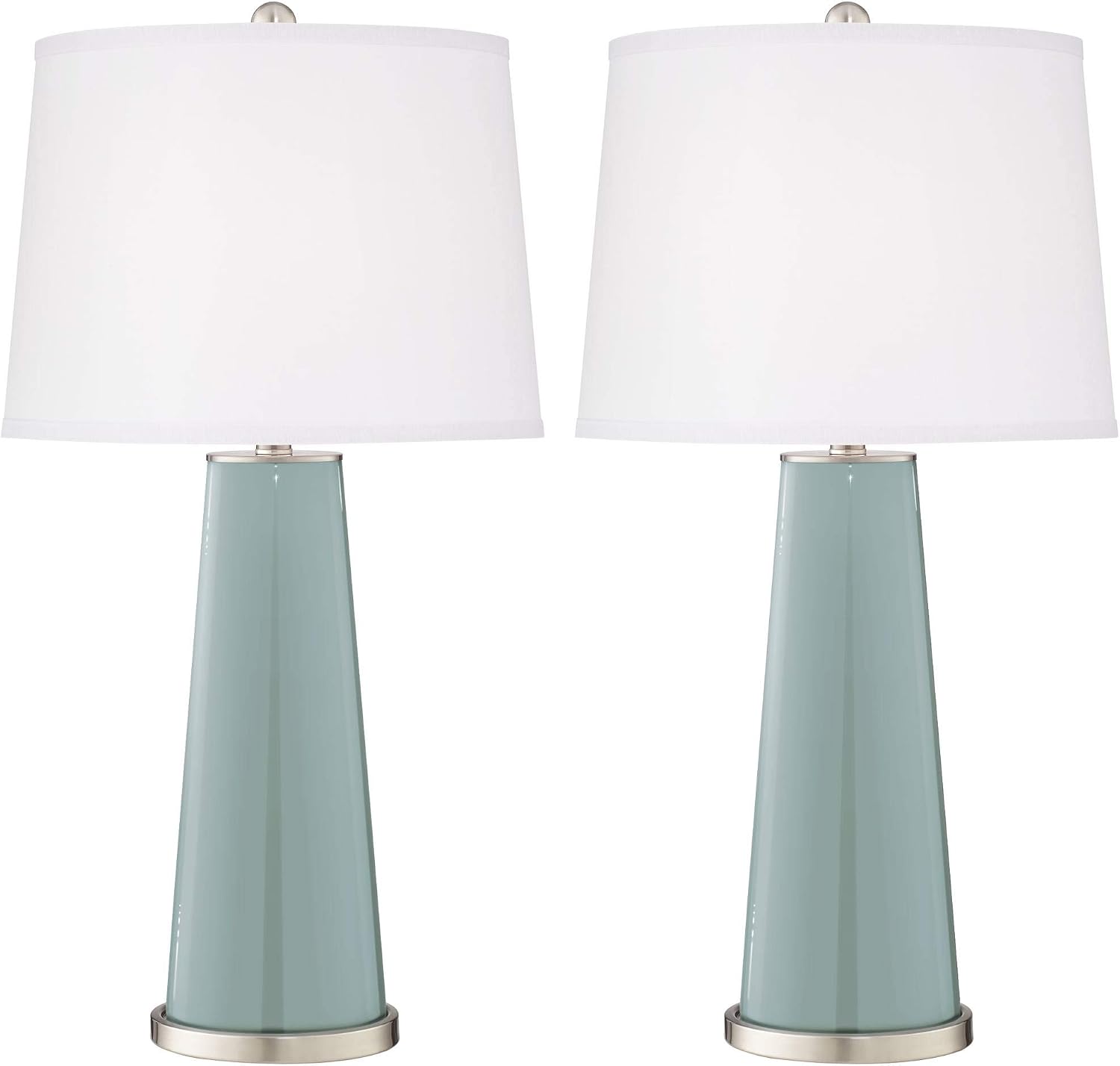 Color + Plus Leo Modern Table Lamps 29 1/2' Tall Set of 2 Aqua Sphere Blue Glass Tapered Column Plain White Drum Shade Decor for Bedroom Living Room House Bedside Nightstand Office Family