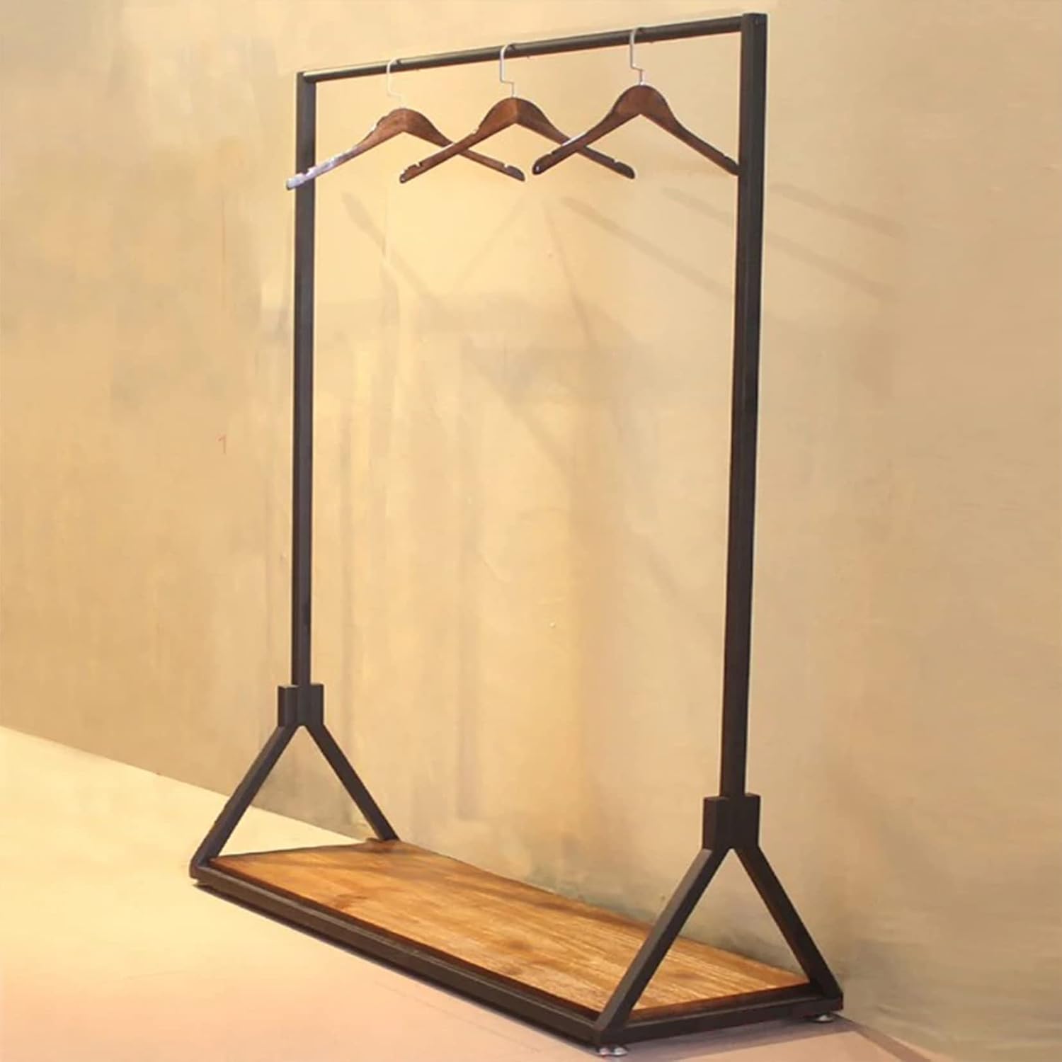 Modern Simple Heavy Duty Metal and Wood Rolling Clothing Garment Rack with Wheel,Creative Commercial Wedding Dress Display Shelf,Floor-Standing Clothes Hangers (Black with Wood, 47.2' L)