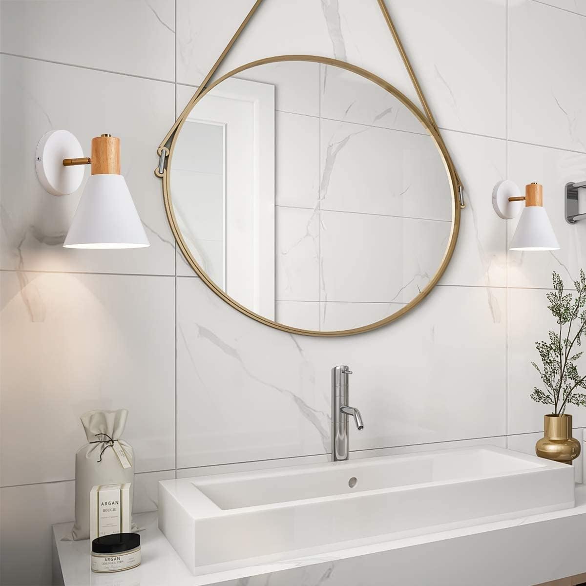 Wall Sconces battery operated Lighting Fixture Set of 2,Black Rotatable Wall Mounted Bedside Wall lamp for Industrial Bedroom Bathroom, Sink Lighting for Bedroom Hallway Living Room ( Color : White )